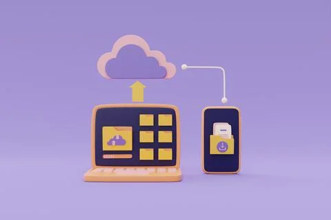 Online data storage for business network concept, uploading document file dat Stock Illustration