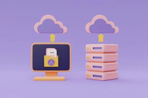 Online data storage for business network concept, uploading document file dat Stock Illustration