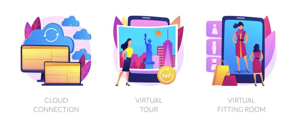 Online data transfer and virtual experience abstract concept vector Illustrazione stock