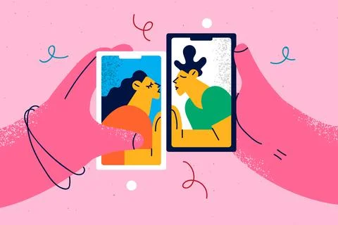 Online date and relations, remote communication, technology concept Stock Illustration