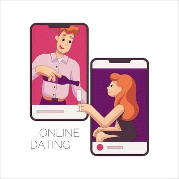 Online dating application concept. Cute couple in love on smartphone screen Stock Illustration