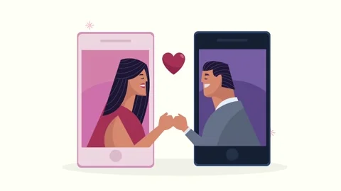 Online dating application showing a couple holding hands in their respectiv.. Stock Footage 333721135