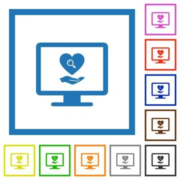 Online Dating on computer flat framed icons Illustrazione stock