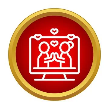 Online dating couple connecting virtually on screen icon Stock Illustration