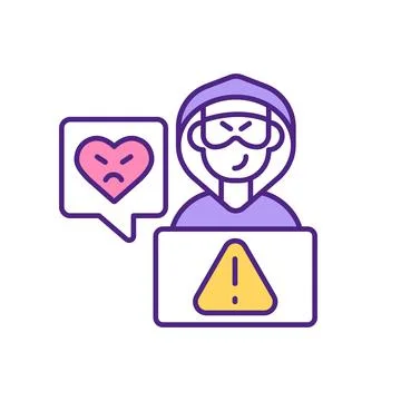 Online dating website hacker attack RGB color icon. Illustrazione stock