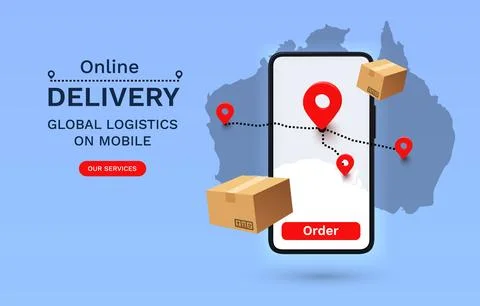 Online Delivery global logistics on mobile, delivery within the Australia Stock Illustration