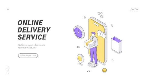 Online Delivery Service Isometric Vector Illustration For E-commerce Shippi.. Stock Illustration