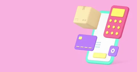 Online delivery service payment calculation smartphone app 3d icon animation Stock Footage 297458023