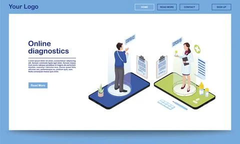 Online diagnostics service isometric website template Stock Illustration