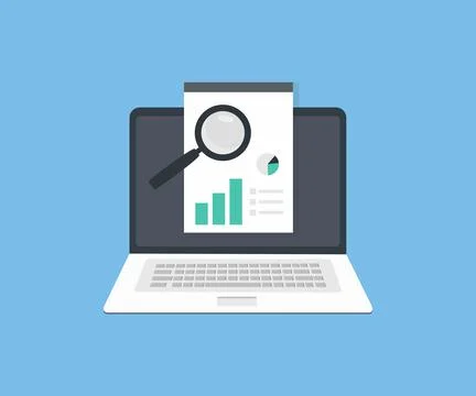 Online digital document graph, Marketing, analysis, report  logo design. Stock Illustration