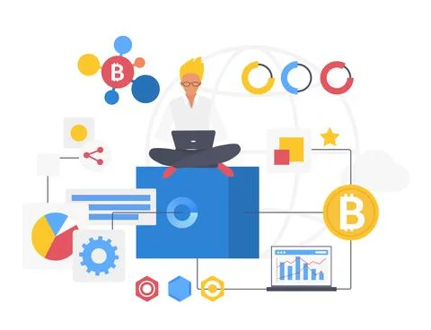 Online digital trading blockchain platform Stock Illustration