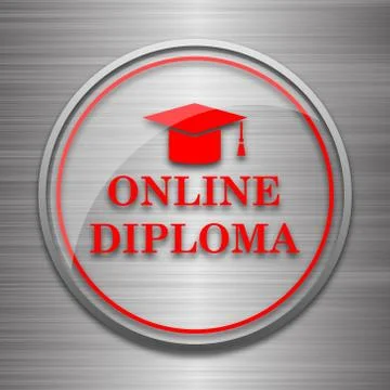 Online diploma icon. Internet button on metallic background.. 스톡 일러스트