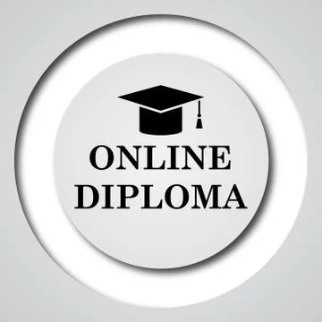 Online diploma icon. Internet button on white background.. Stock Illustration