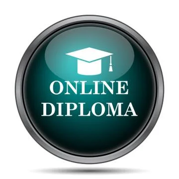 Online diploma icon. Internet button on white background.. 스톡 일러스트