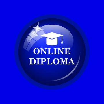 Online diploma icon. Internet button on blue background. . Stock Illustration