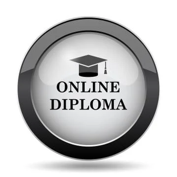 Online diploma icon. Internet button on white background.. Illustrazione stock