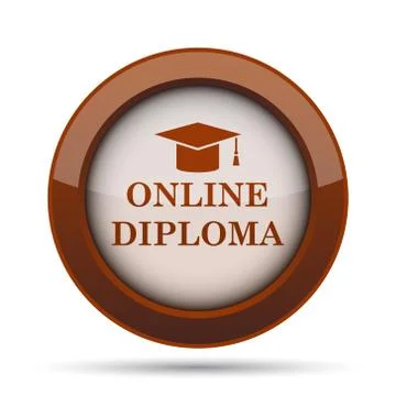 Online diploma icon. Internet button on white background. . Illustrazione stock