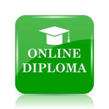 Online diploma icon. Internet button on white background.. Stock Illustration