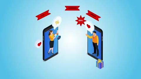 Online Discount and Loyalty Program isometric 3d animation cartoon in 4k Stock Footage 229775450