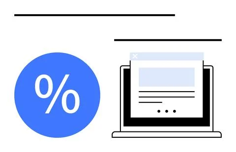 Online Discount Displayed on Digital Platform with Laptop and Percentage Symb 库存插图