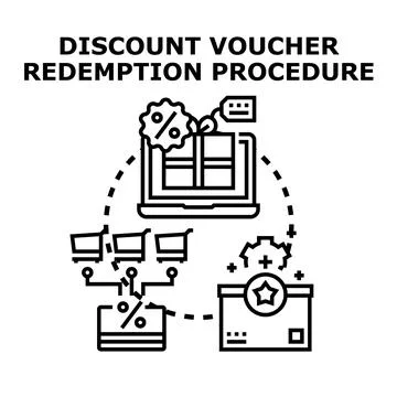 Online discount voucher redemption process concept illustration Stock Illustration