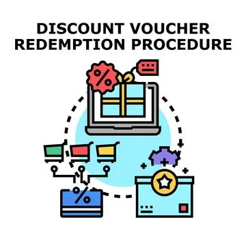 Online discount voucher redemption process concept illustration Stock Illustration