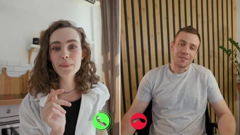 Online discussion between two professionals in a virtual meeting Stock Footage 305521489