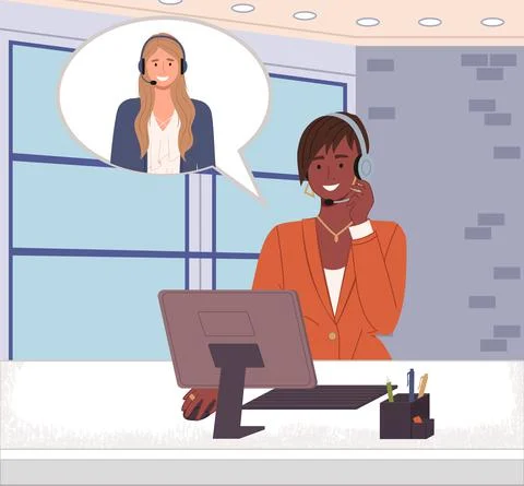 Online dispatch worker operator of call center. Woman customer support service Stock Illustration