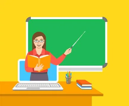 Online distance education by computer flat concept Stock Illustration