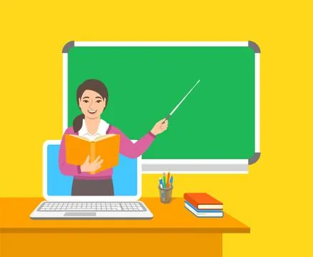 Online distance education by computer flat concept Stock Illustration