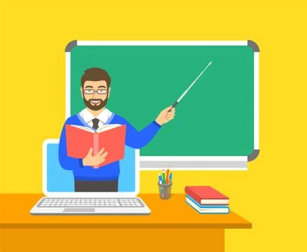 Online distance education by computer flat concept Illustrazione stock