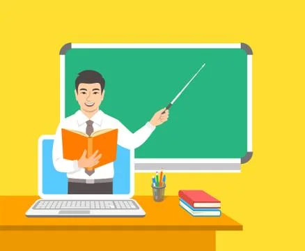 Online distance education by computer flat concept 스톡 일러스트