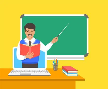 Online distance education by computer flat concept 스톡 일러스트