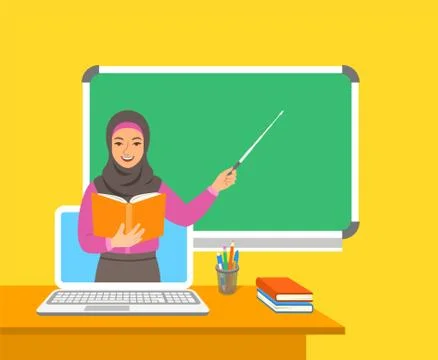 Online distance education by computer flat concept Stock Illustration
