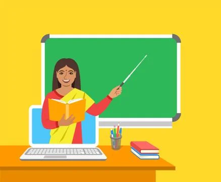 Online distance education by computer flat concept Stock Illustration