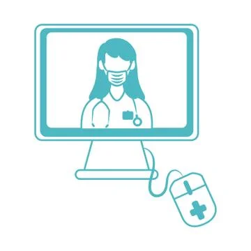 Online doctor, computer technology physician assitance consultant medical, line Stock Illustration