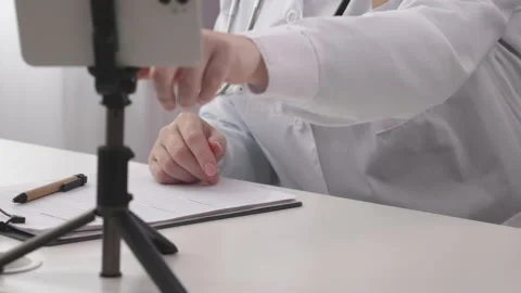 Online doctor concept videoconference remote telemedicine video call smartphone Stock Footage 201492963