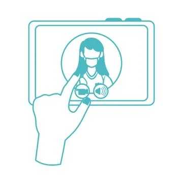 Online doctor, hand with tablet computer physician consultation medical covid 19 Stock Illustration