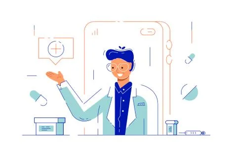 Online doctor via internet application Stock Illustration