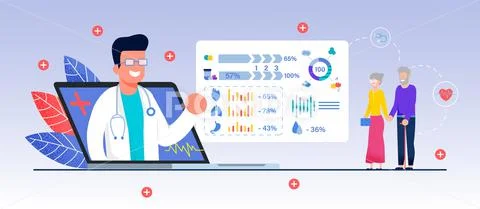 Online Doctor Seniors, Social Media Template, App Stock Illustrationen