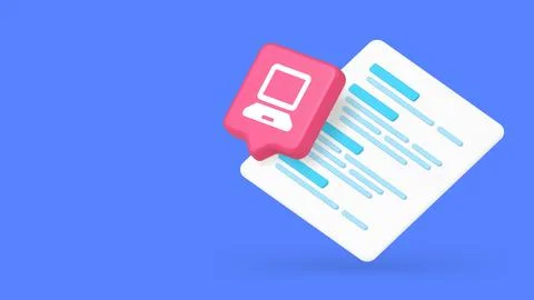 Online Document And Digital Content 3d Banner Template Vector Illustration. Illustrazione stock