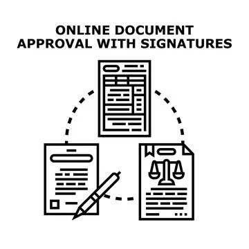 Online document approval for business contract transactions Stock Illustration