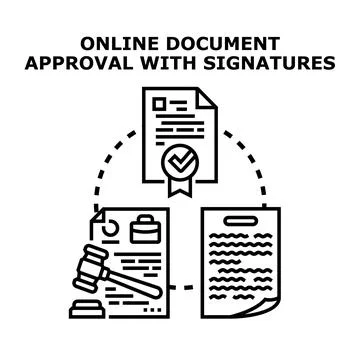 Online document approval with digital signatures and legal agreement Illustrazione stock