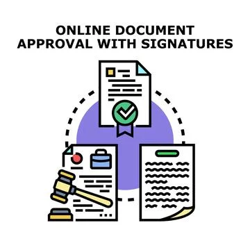 Online document approval with digital signatures and legal agreement 스톡 일러스트