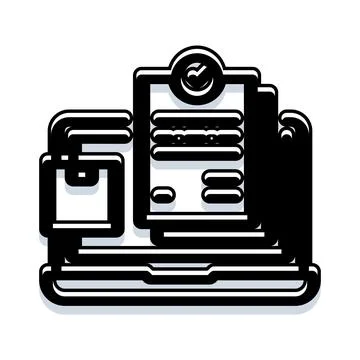 Online document checklist with laptop and package イラスト素材