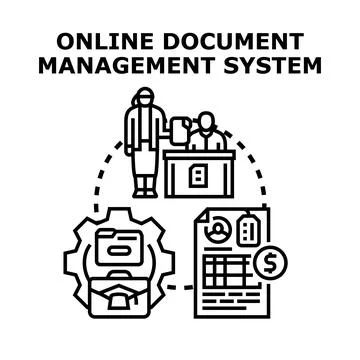Online document management system processing business data flow Illustrazione stock