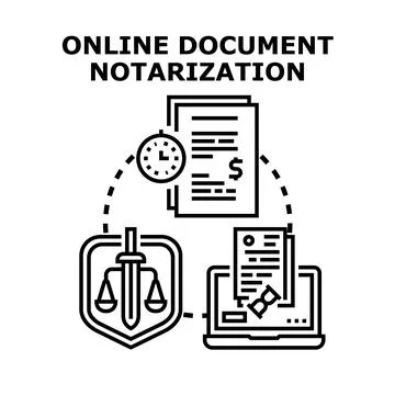 Online document notarization offering virtual legal service 库存插图