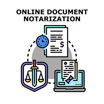 Online document notarization offering virtual legal service 库存插图