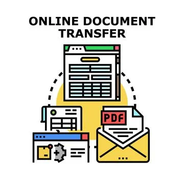 Online document transfer process sending digital data Illustrazione stock