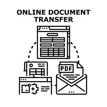 Online document transfer process sending digital data Stock Illustration